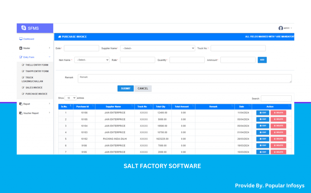 Purchase Invoice Salt Factory Software