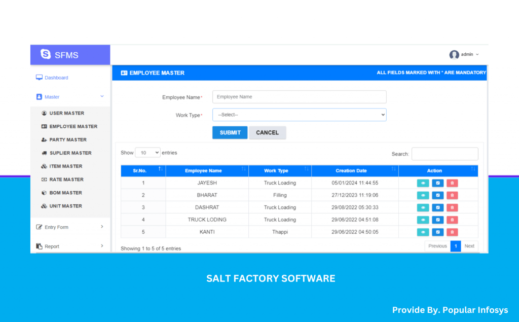Employee Master Salt Factory Software