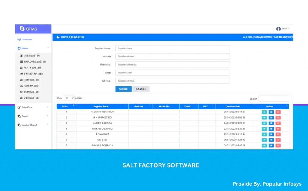 Suplier Master Salt Factory Software