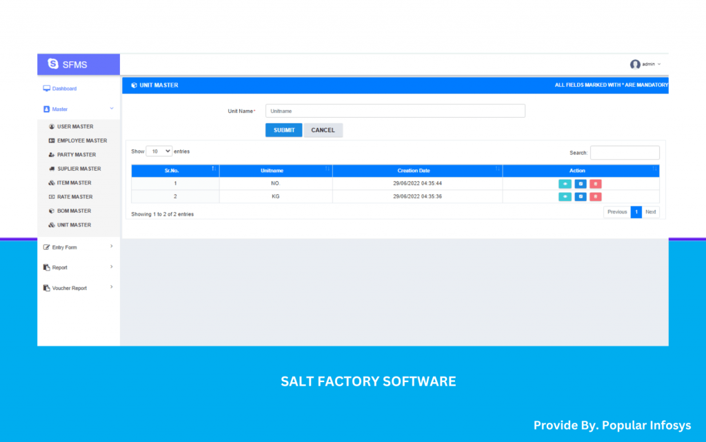 Unit Master Salt Factory Software