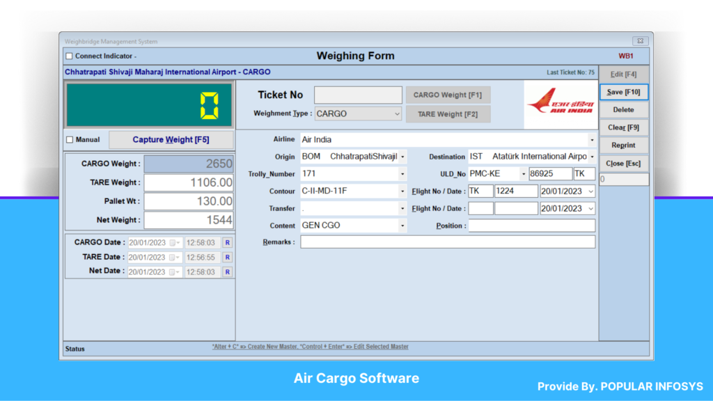Airlines Cargo Weighbridge Software