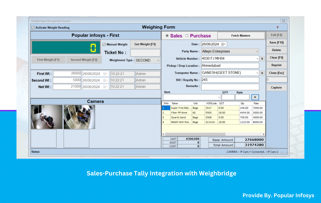 Sales Purchase Tally Integration with Weighbridge