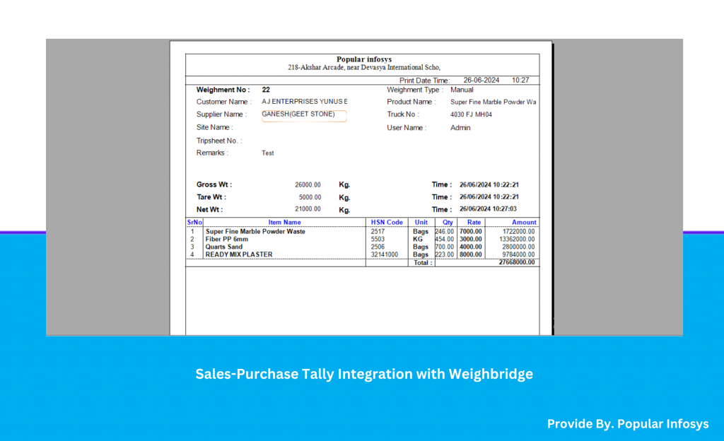 Sales Purchase Tally Integration with Weighbridge Software Development