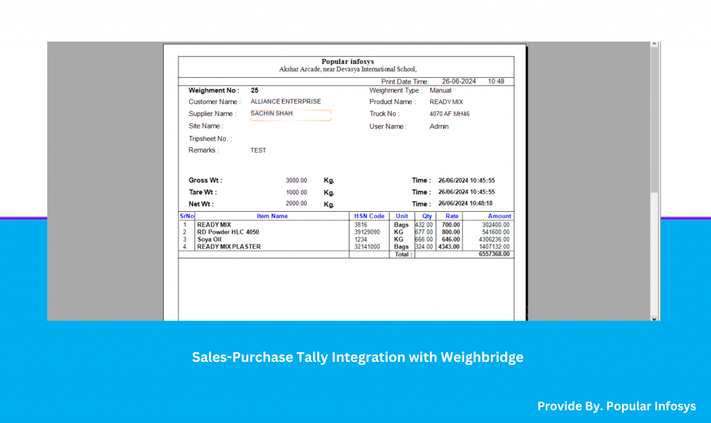 Sales Purchase Tally Integration with Weighbridge Companies