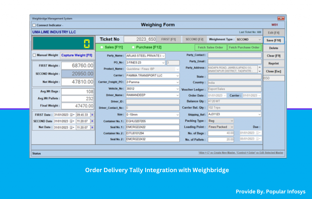 Order Delivery Tally Integration with Weighbridge